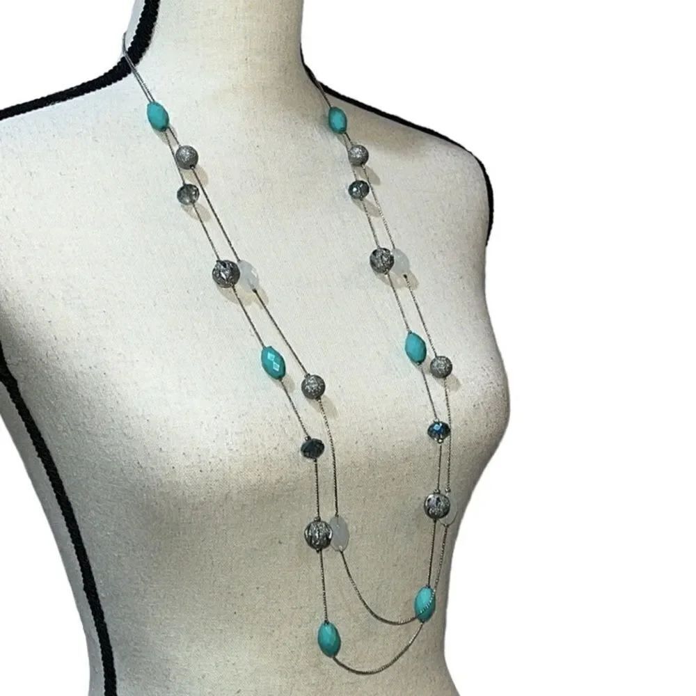 Multi-Strand Multi-Stone Long Necklace - Picture 3 of 5